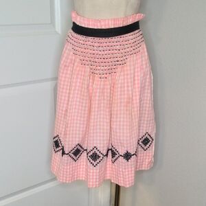 Vintage 50s Pink Gingham Half Apron W/ Cross Stitching Diner Cafe Kitchen